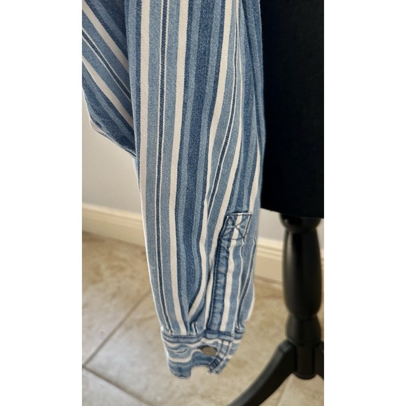 Levi's Striped Boys XL 20 Blue Denim Western Button Up Long Sleeve Pockets - Picture 6 of 11